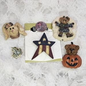 Holiday Lapel Pins • Vintage • Set of 5 • Brooch • Boyds Bears • Enamel • Metal